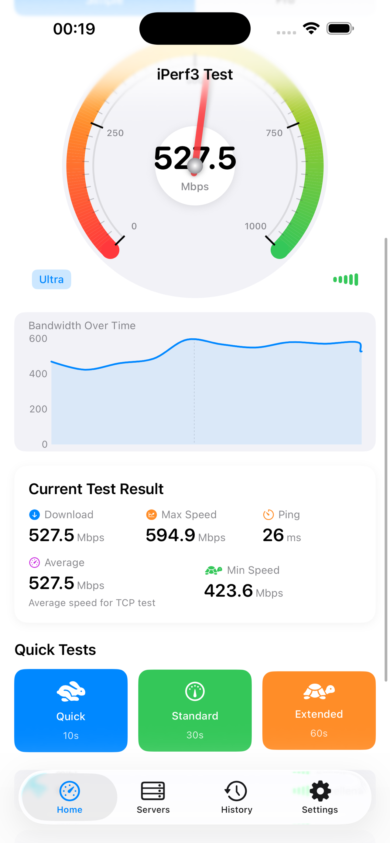 iPerf3 iPhone live throughput chart during a Wi-Fi field test